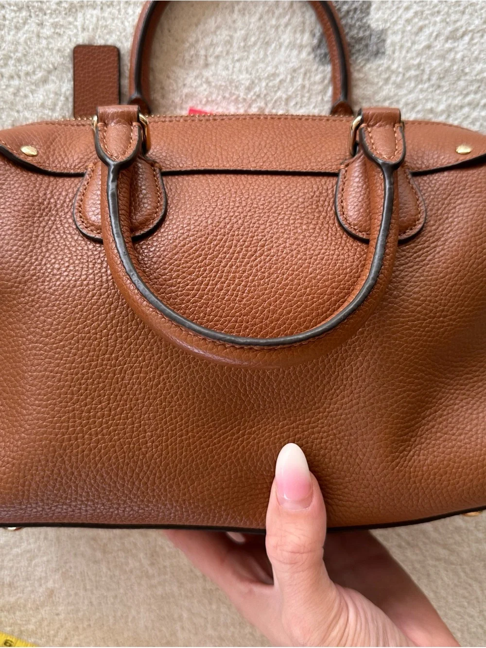 Coach Chestnut Brown Pebbled Leather Satchel with Shearling Trim